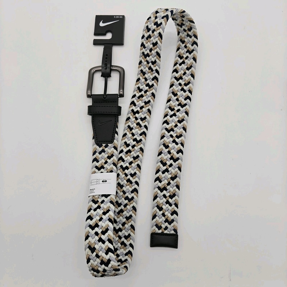 Nike Braided Stretch Golf Belt Men's Small 30-32 Navy Tan White Gunmetal NEW